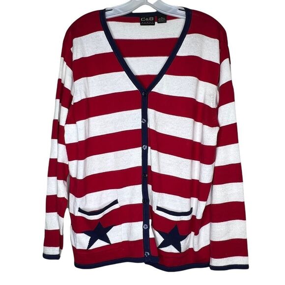 Vintage C&B Sport American Flag Cardigan Sweater - Picture 1 of 7